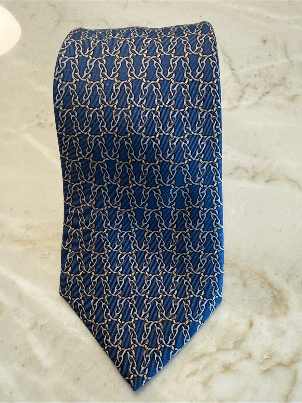 Hermes Classic Blue Chain Patterned Men's Tie